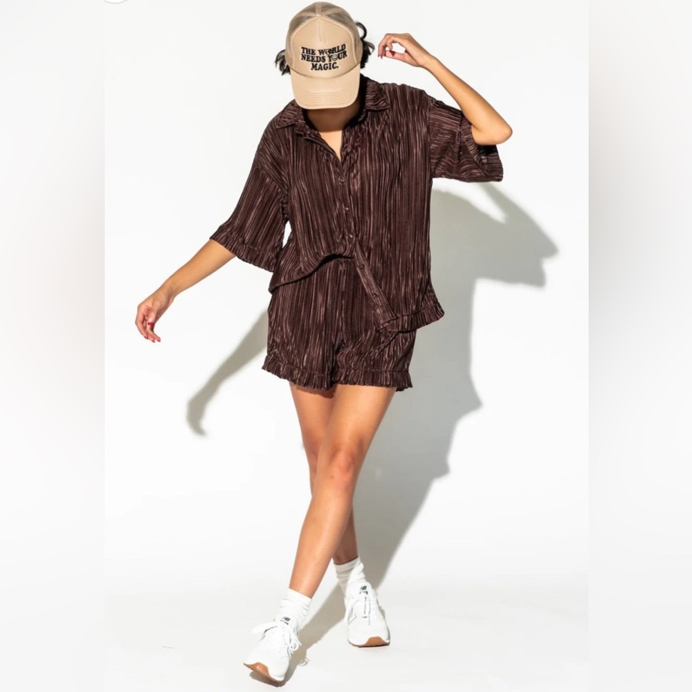 Dressed in LALA Brown Pleated Top